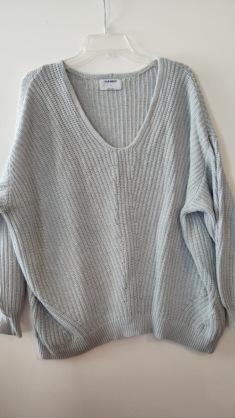 Old Navy Shaker Knit Sweater Grey V-Neck Oversize Slouchy Pullover XXL Plus #422